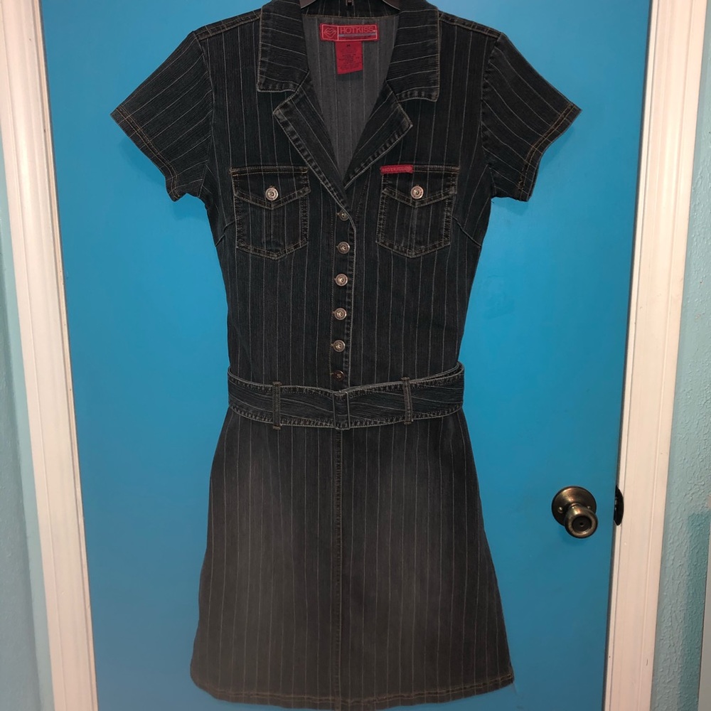 Vintage 90s Hot Kiss Denim Pinstriped Dress